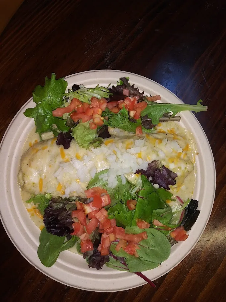 Beef and Bean Enchilada with Green Chile Sauces