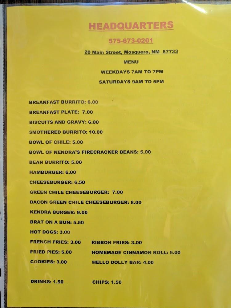 Headquarters Restaurant Menu image 1